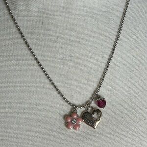 Brighton Flourish Heart Necklace Triple Charm Silver Plated Chrystal 20"